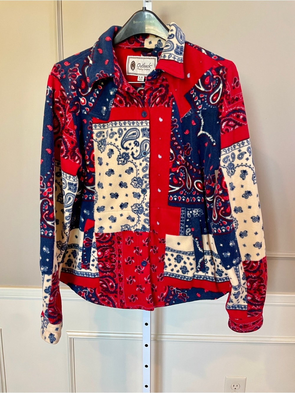 Outback Trading Co. Shacket Bandana Fleece Shirt Large Thick Soft Red Blue